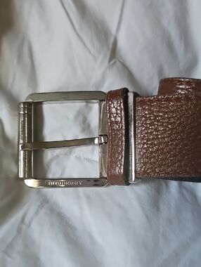 Belt By Burberry Brown Leather with Silver Hardware